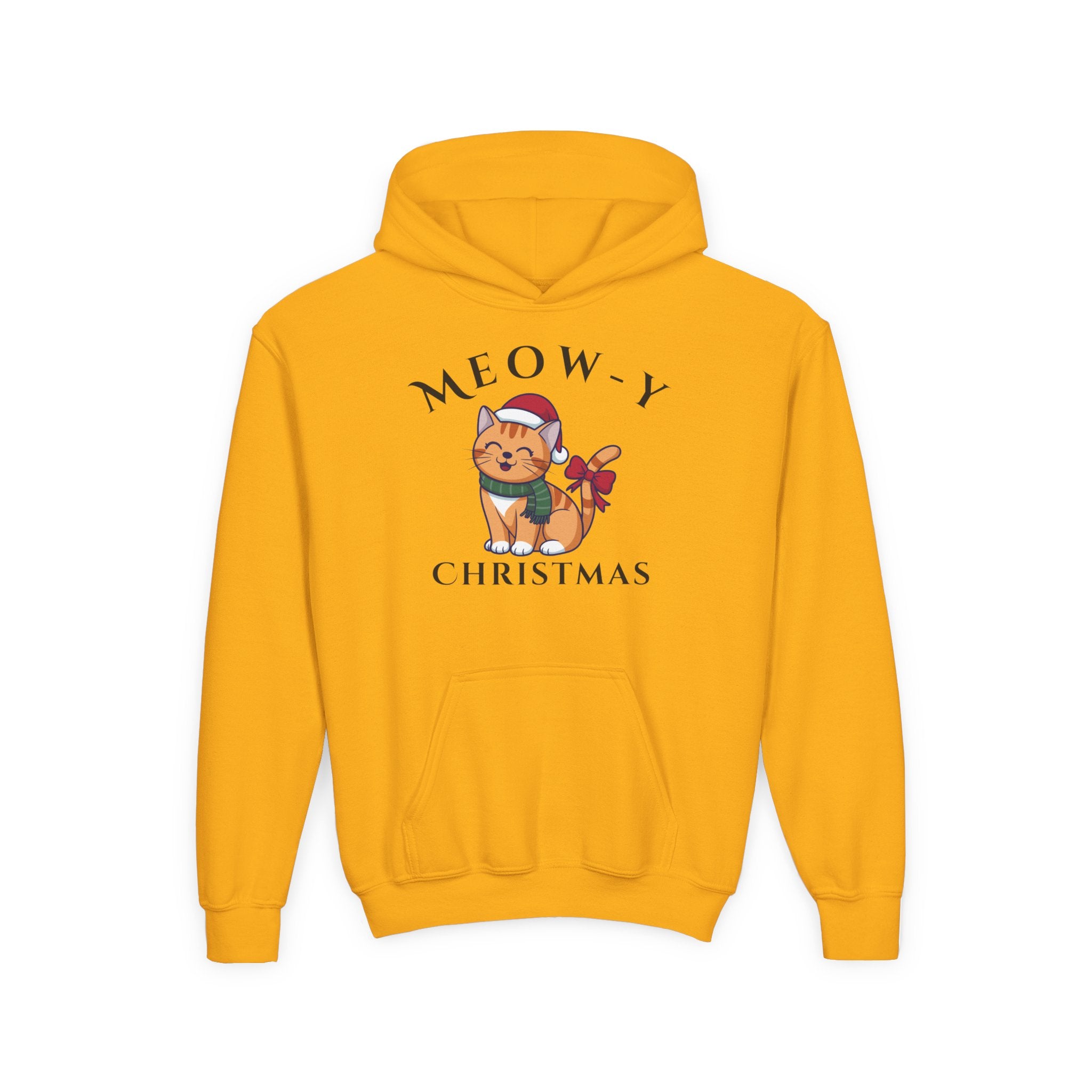 Meowy Christmas Youth Hoodie — Cute Cat Santa Holiday Sweatshirt