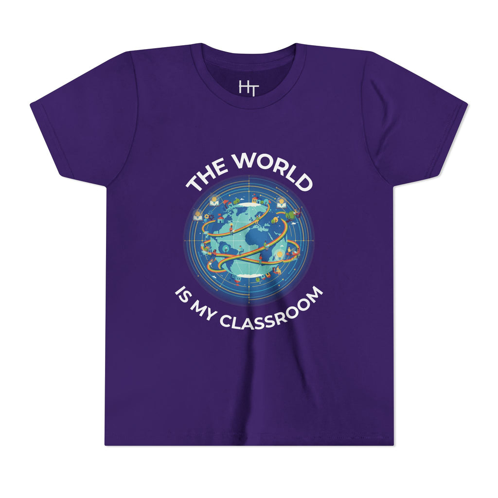 Youth T‑Shirt — "The World Is My Classroom" Globe Tee for Young Explorers