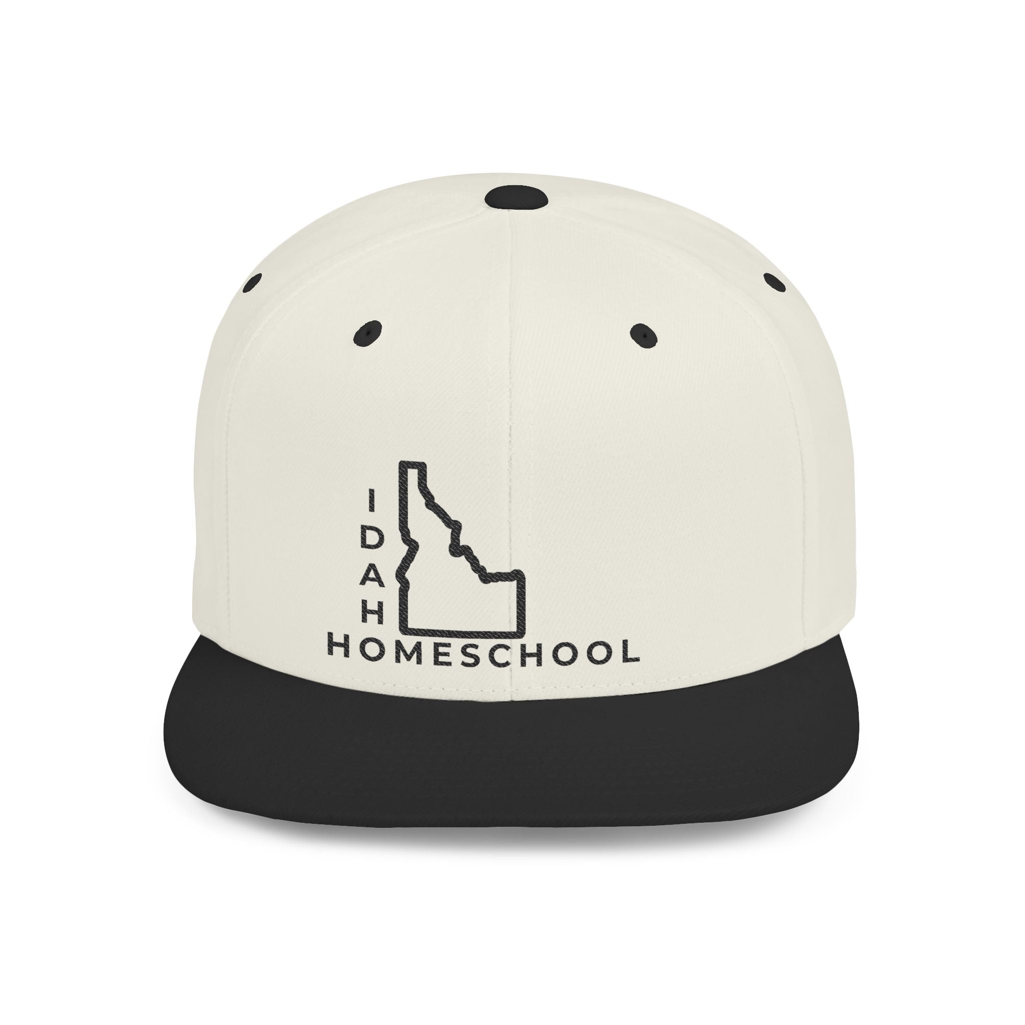 Idaho Homeschool Flat Bill Snapback Hat (BLACK embroidery)