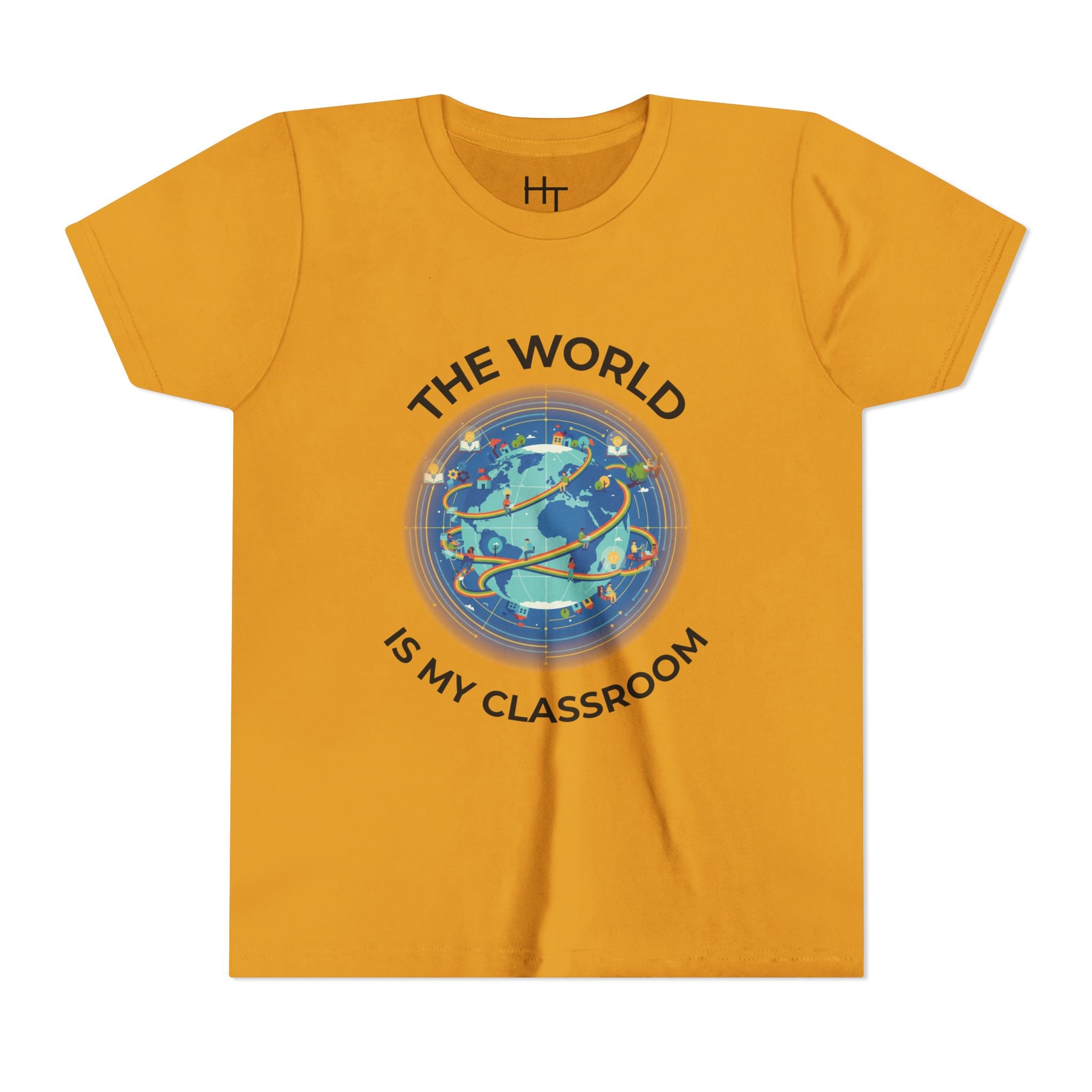 Youth T‑Shirt — "The World Is My Classroom" Globe Tee for Young Explorers