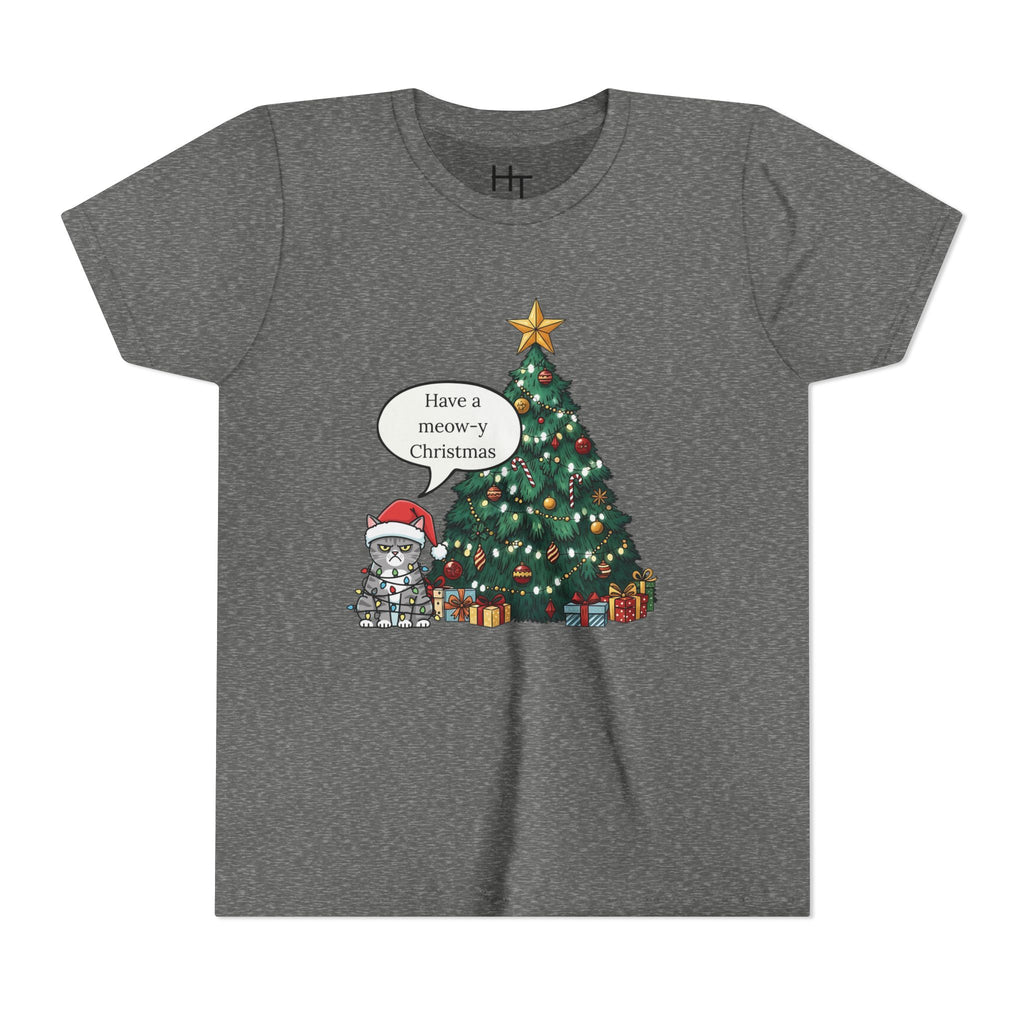 Youth Tee — "Have a Meowy Christmas" Cat & Christmas Tree Holiday Shirt