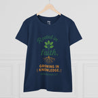 Rooted in Faith Women's Tee — "Growing in Knowledge" Colossians 2:7 Christian T-Shirt