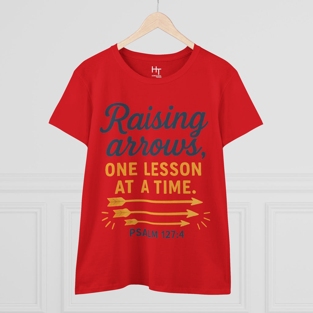 Raising Arrows T-Shirt — "Raising arrows, one lesson at a time. Psalm 127:4" Faith Mom Tee