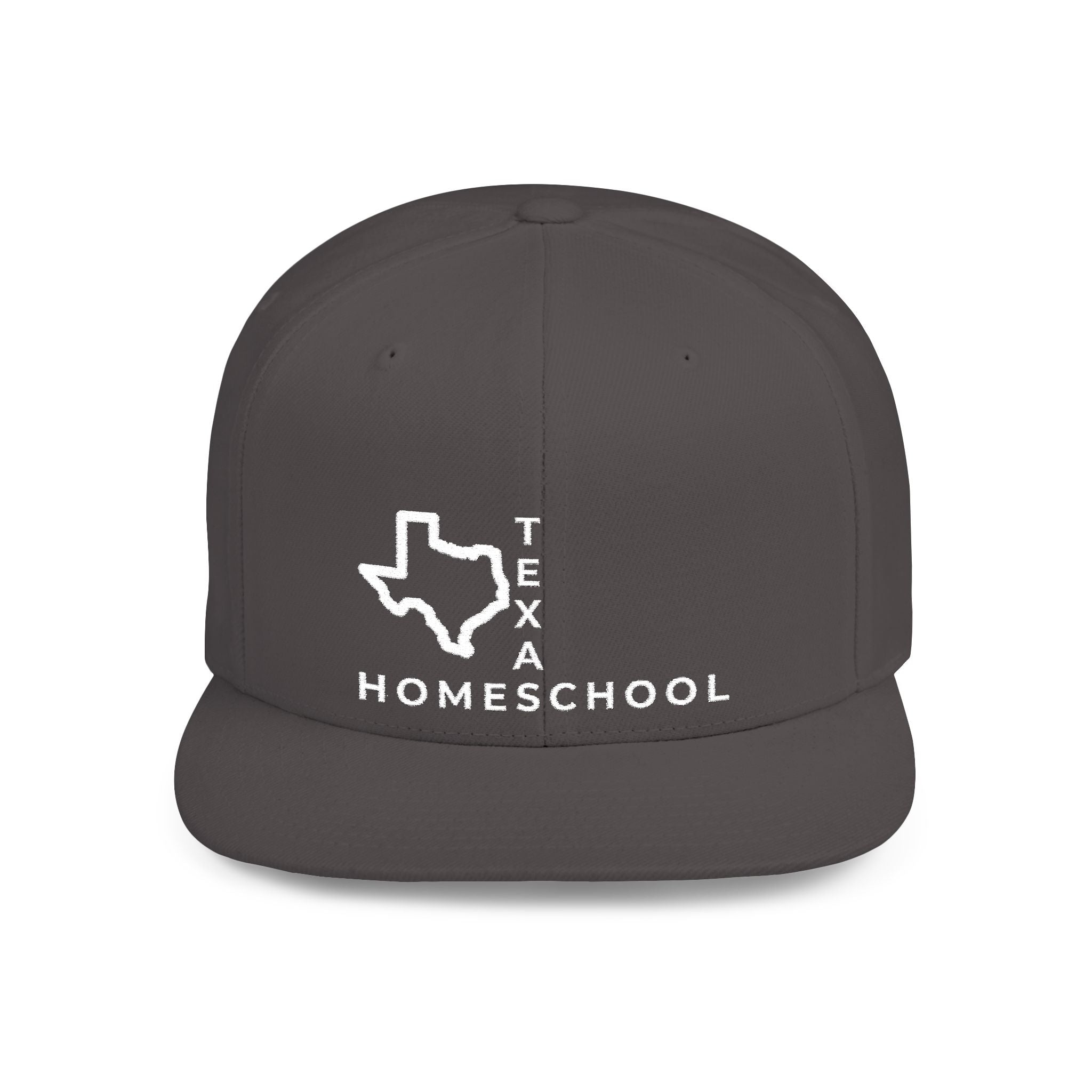 Texas Homeschool Flat Bill Snapback Hat (WHITE embroidery)