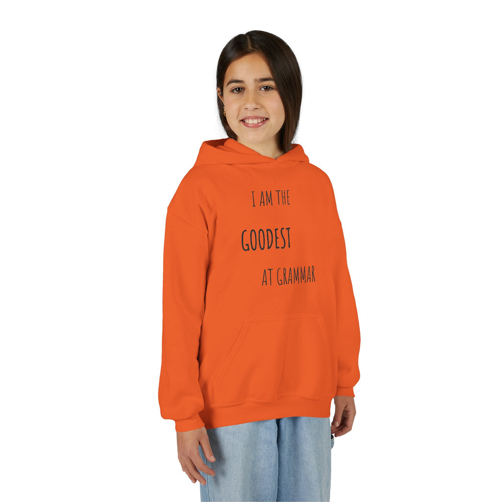 Youth Hoodie – “I Am the Goodest at Grammar” Funny Kids Sweatshirt