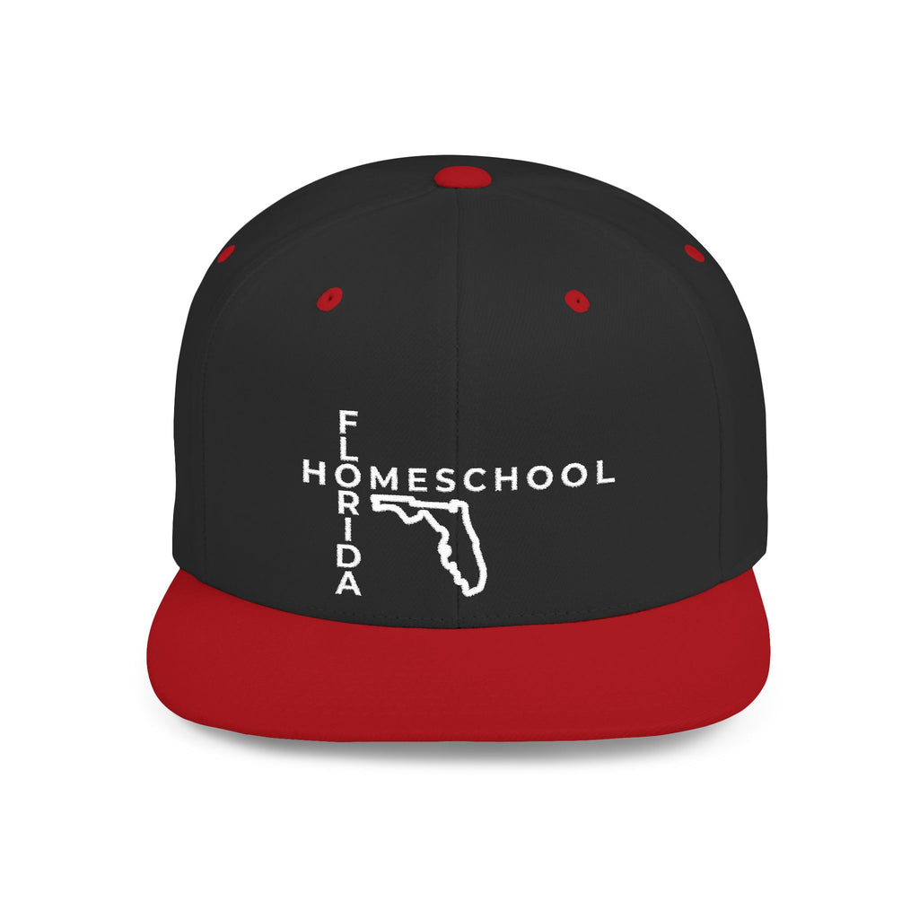 Florida Homeschool Flat Bill Snapback Hat (WHITE embroidery)