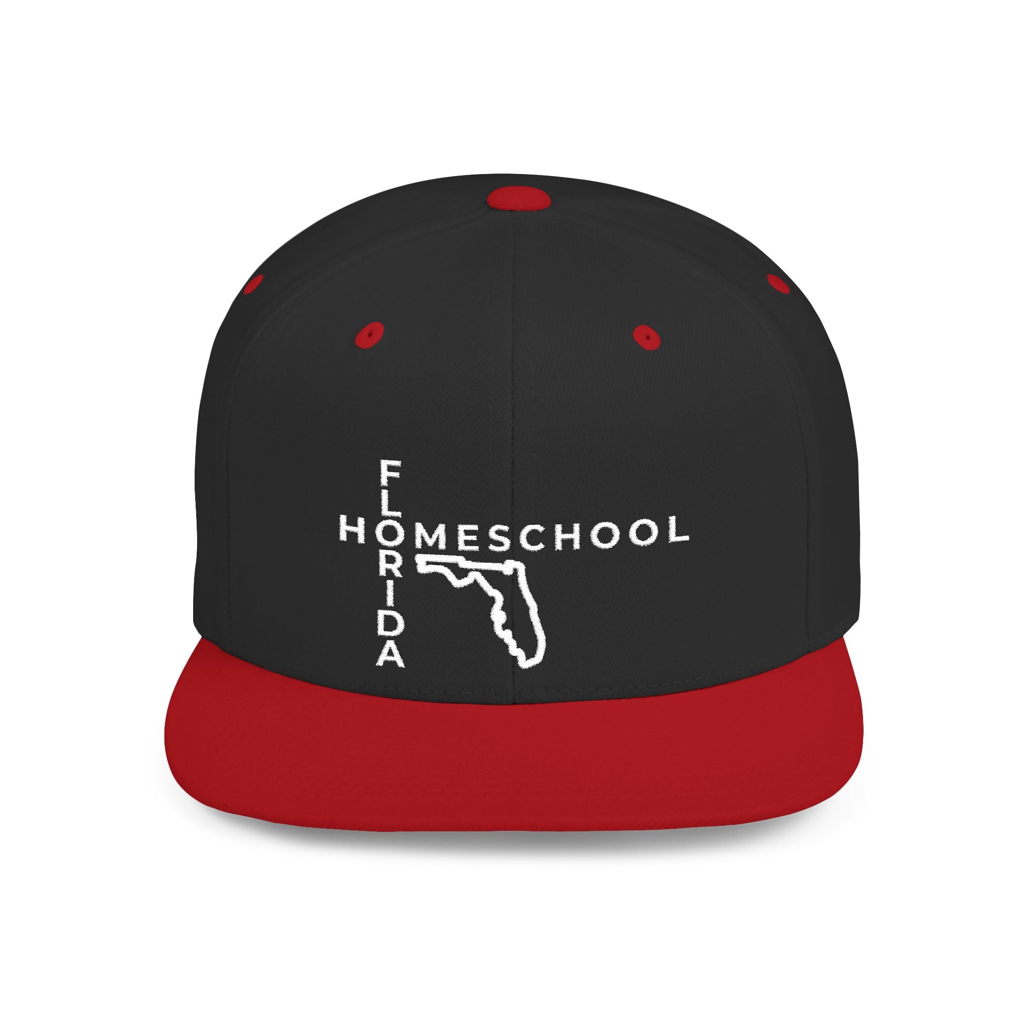 Florida Homeschool Flat Bill Snapback Hat (WHITE embroidery)