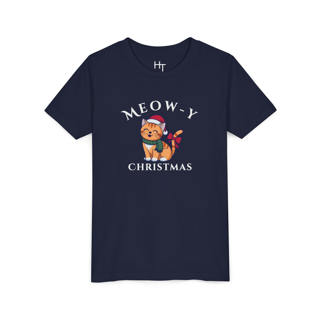 Youth Tee - "Meow-y Christmas" Cute Cat Kids Holiday T-Shirt
