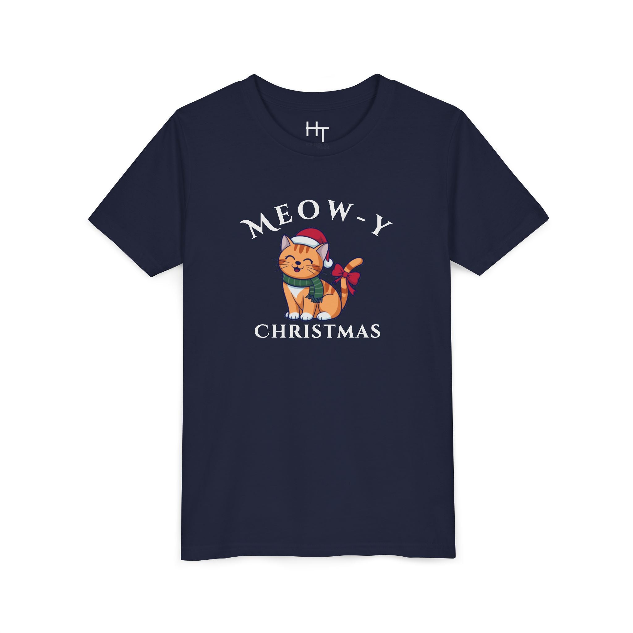 Youth Tee - "Meow-y Christmas" Cute Cat Kids Holiday T-Shirt