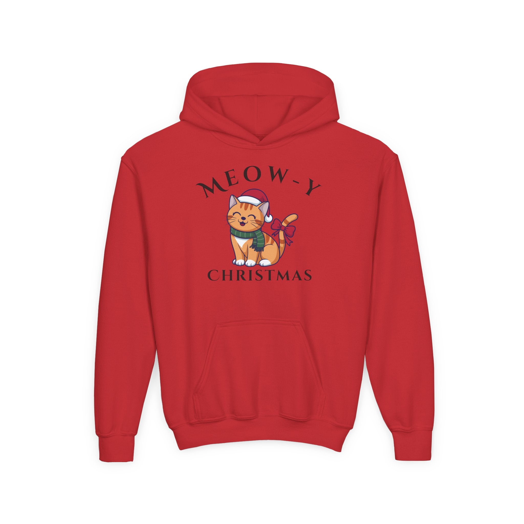 Meowy Christmas Youth Hoodie — Cute Cat Santa Holiday Sweatshirt