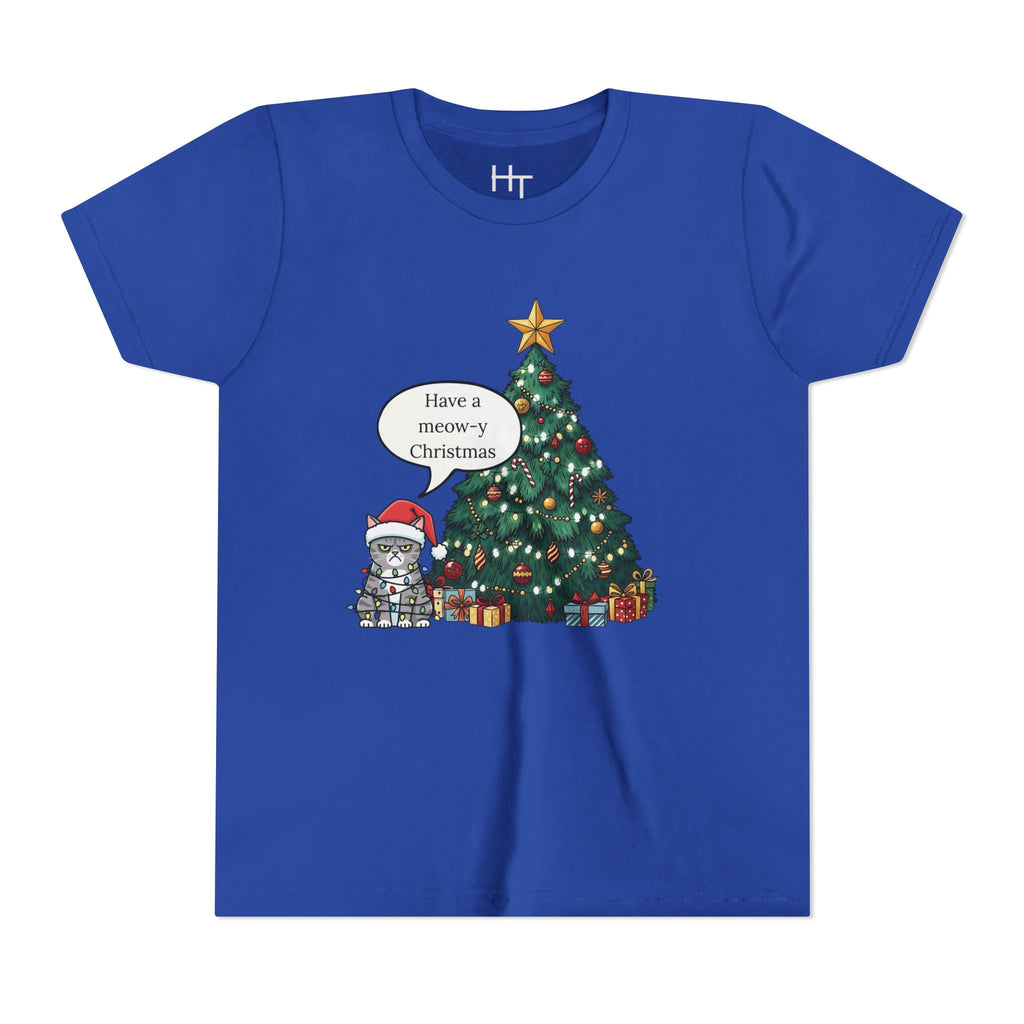 Youth Tee — "Have a Meowy Christmas" Cat & Christmas Tree Holiday Shirt