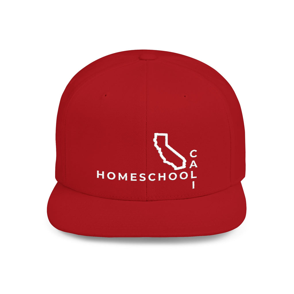 California Homeschool Flat Bill Snapback Hat (WHITE embroidery)