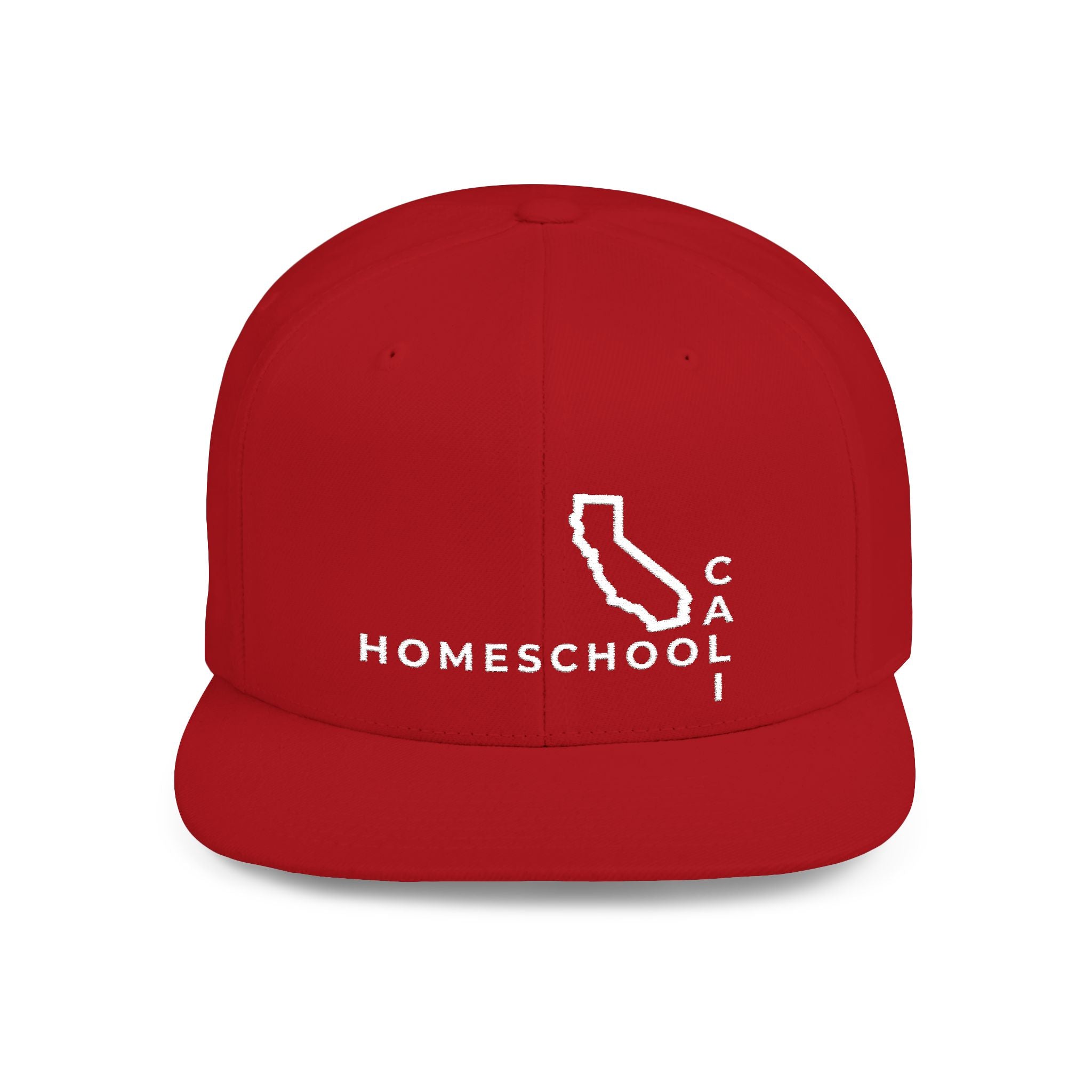 California Homeschool Flat Bill Snapback Hat (WHITE embroidery)