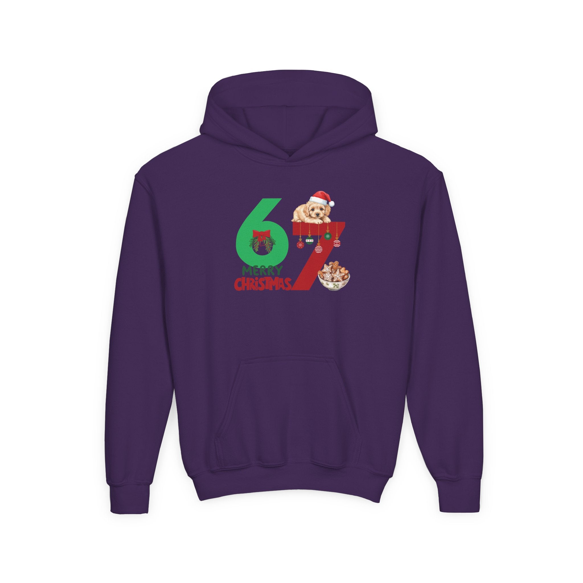 Youth Christmas Hoodie "67 Merry Christmas" Cute Santa Puppy Design