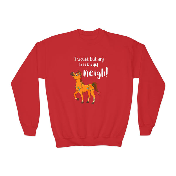 Youth Sweatshirt — 'I Would But My Horse Said Neigh' Cute Ornamental Horse