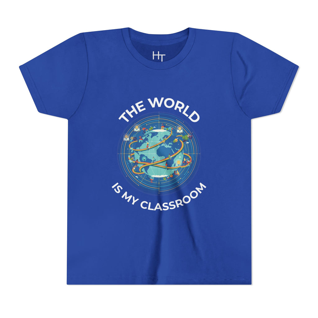 Youth T‑Shirt — "The World Is My Classroom" Globe Tee for Young Explorers
