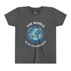 Youth T‑Shirt — "The World Is My Classroom" Globe Tee for Young Explorers