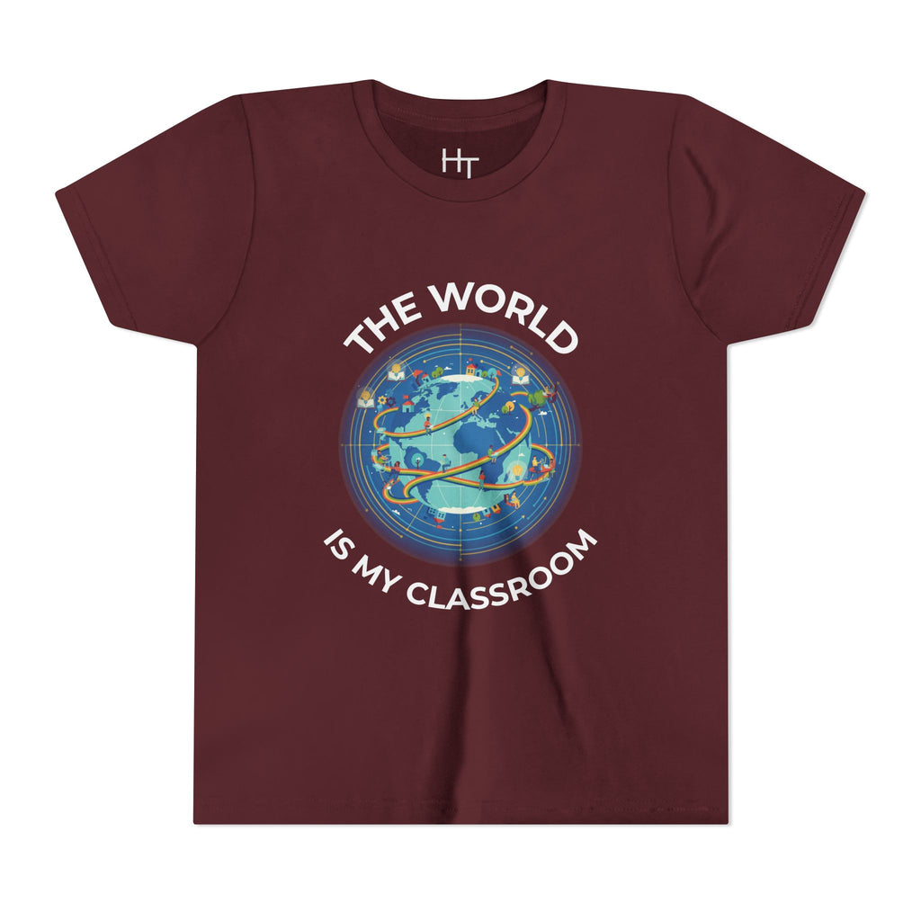 Youth T‑Shirt — "The World Is My Classroom" Globe Tee for Young Explorers