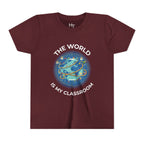 Youth T‑Shirt — "The World Is My Classroom" Globe Tee for Young Explorers