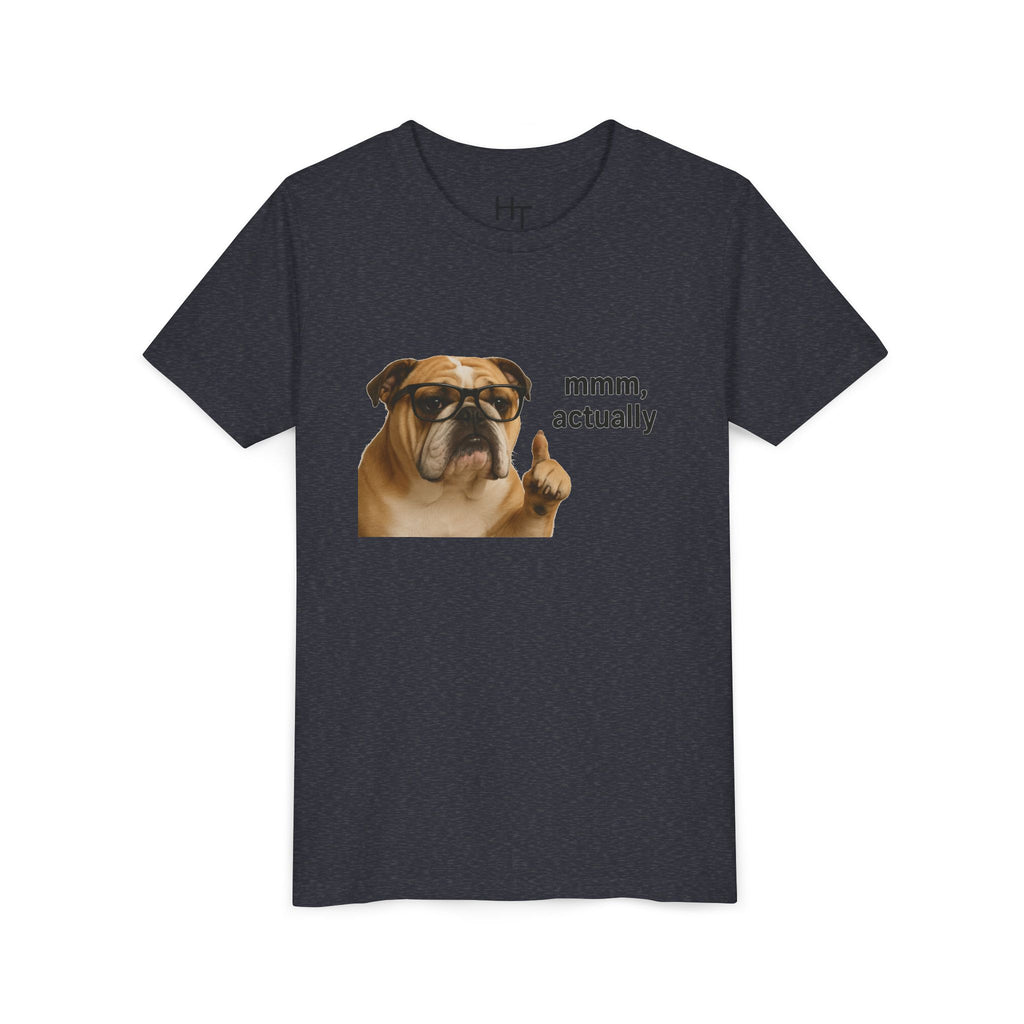 Youth Tee — Funny Bulldog Graphic “mmm, actually” Kids Shirt