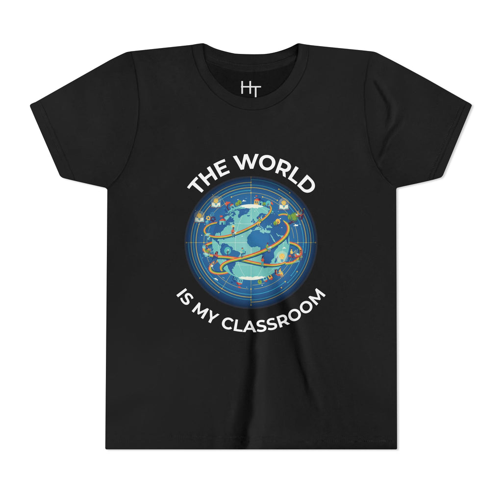 Youth T‑Shirt — "The World Is My Classroom" Globe Tee for Young Explorers