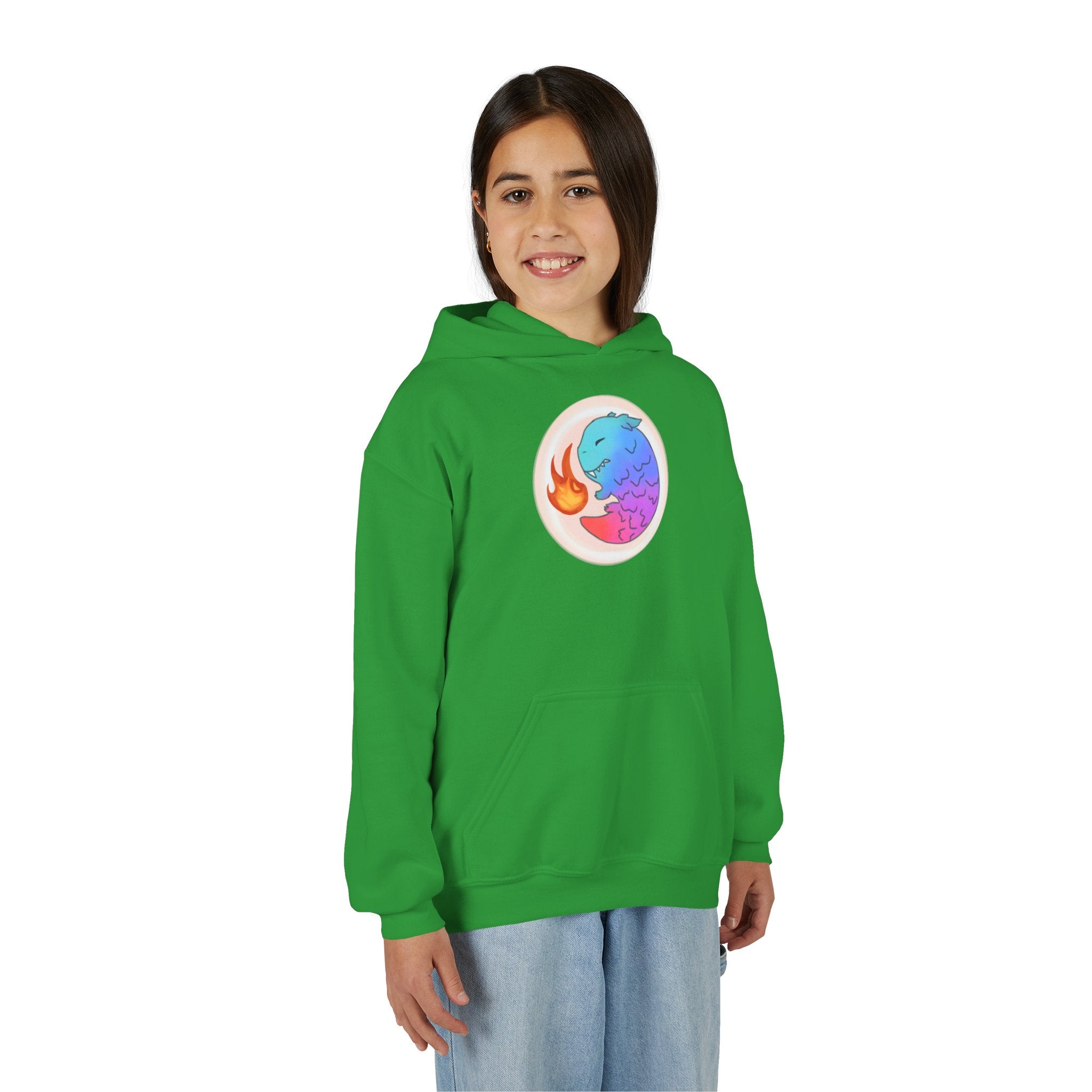 Youth Hoodie — Colorful Fire-Breathing Dragon Graphic