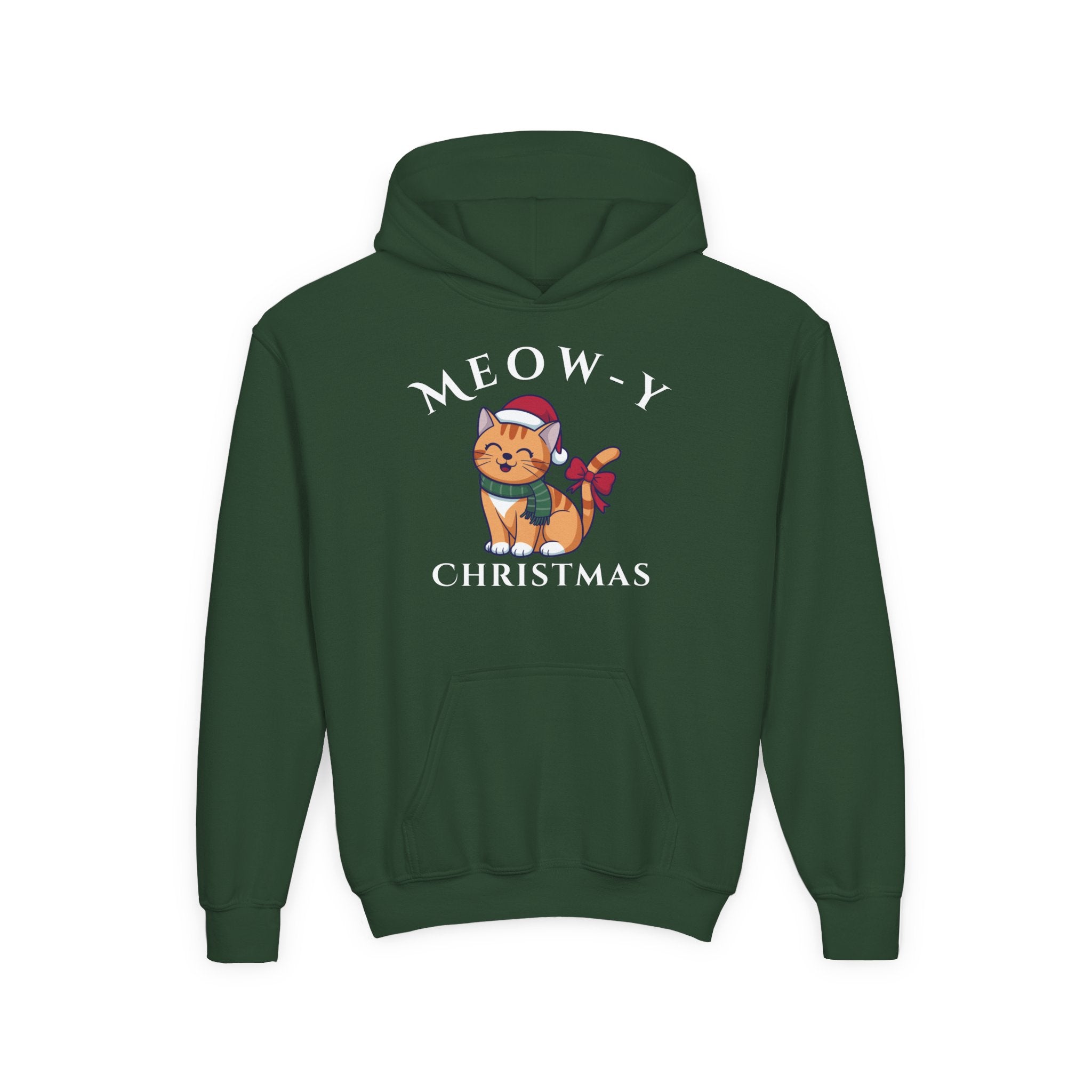 Meowy Christmas Youth Hoodie — Cute Cat Santa Holiday Sweatshirt