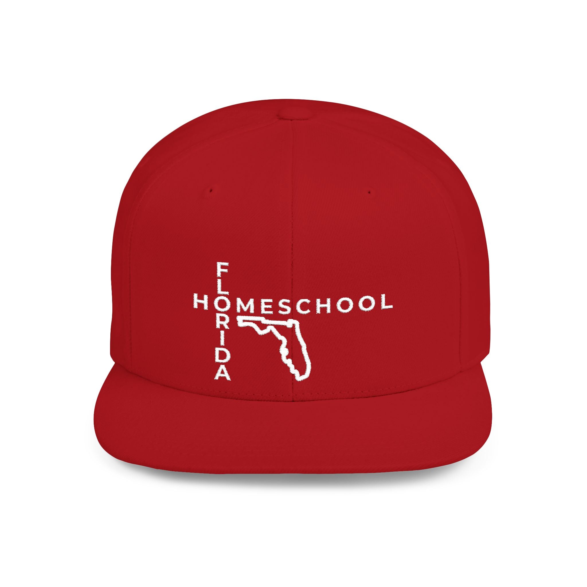 Florida Homeschool Flat Bill Snapback Hat (WHITE embroidery)