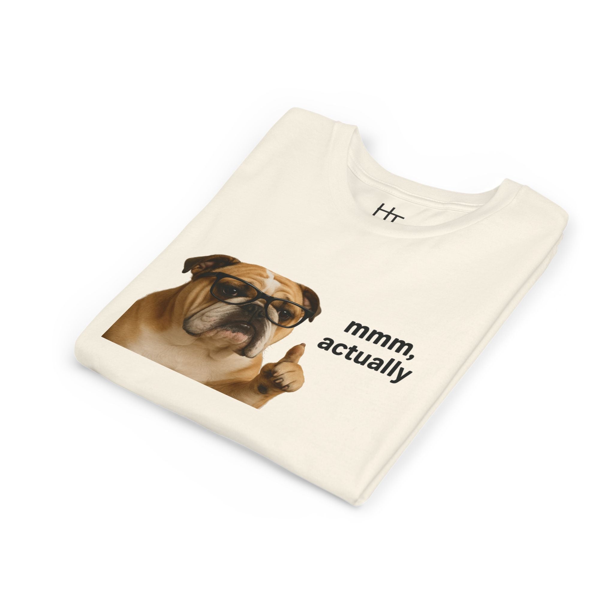Youth Tee — Funny Bulldog Graphic “mmm, actually” Kids Shirt