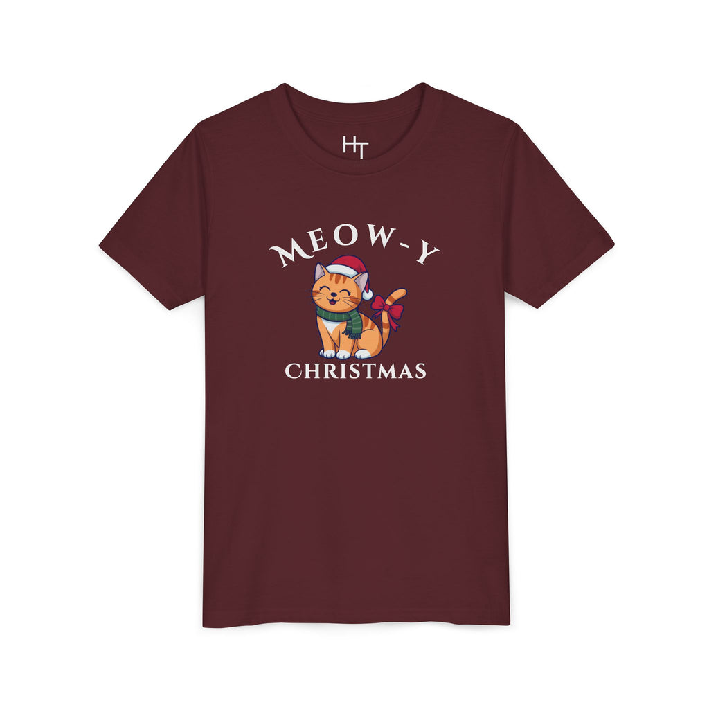 Youth Tee - "Meow-y Christmas" Cute Cat Kids Holiday T-Shirt