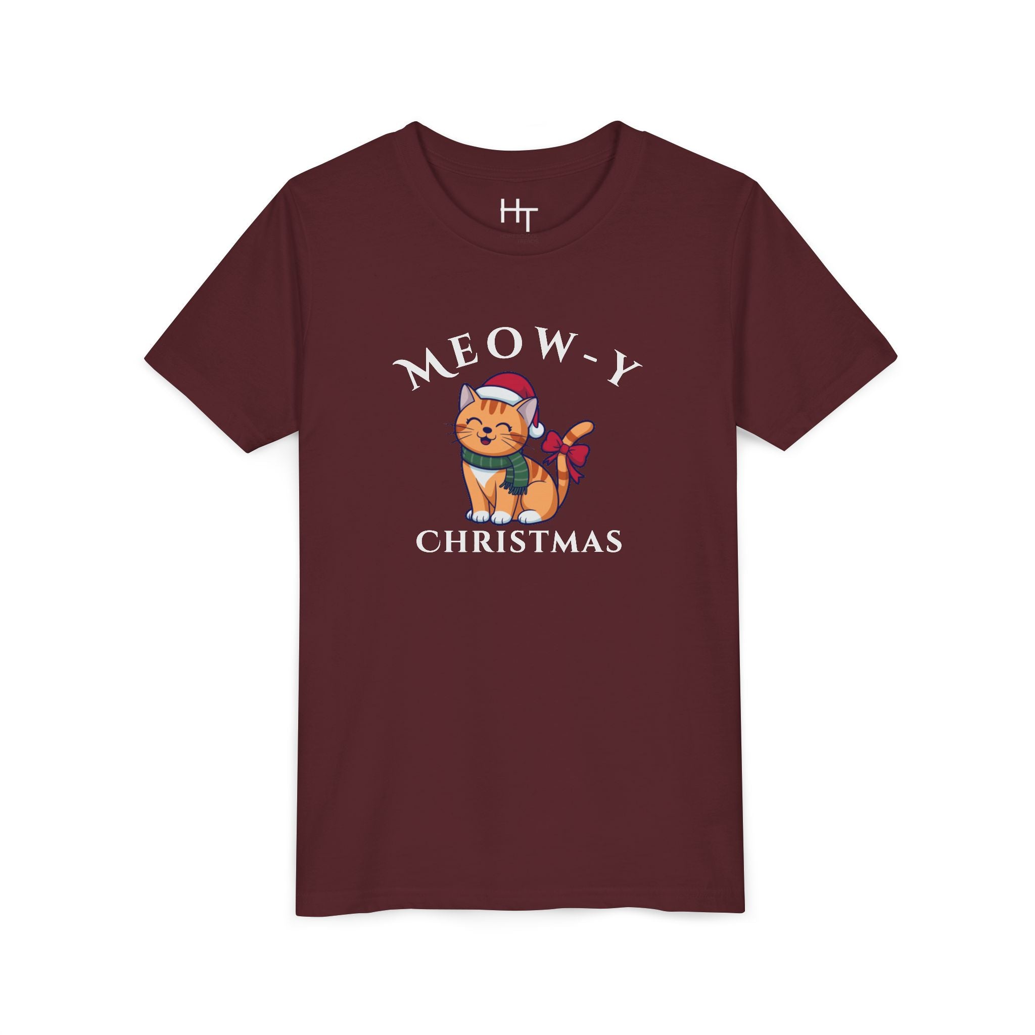 Youth Tee - "Meow-y Christmas" Cute Cat Kids Holiday T-Shirt