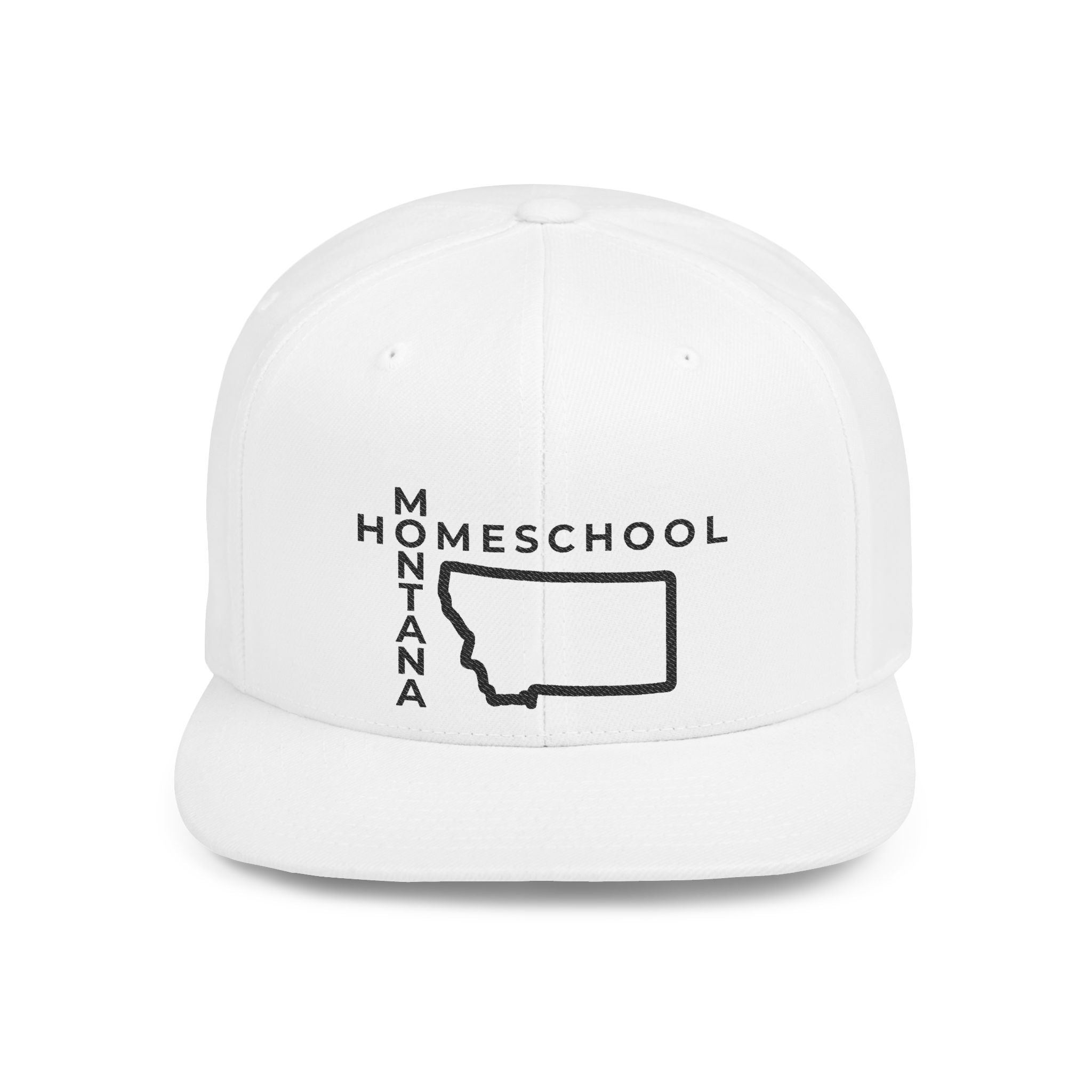 Montana Homeschool Flat Bill Snapback Hat (BLACK embroidery)
