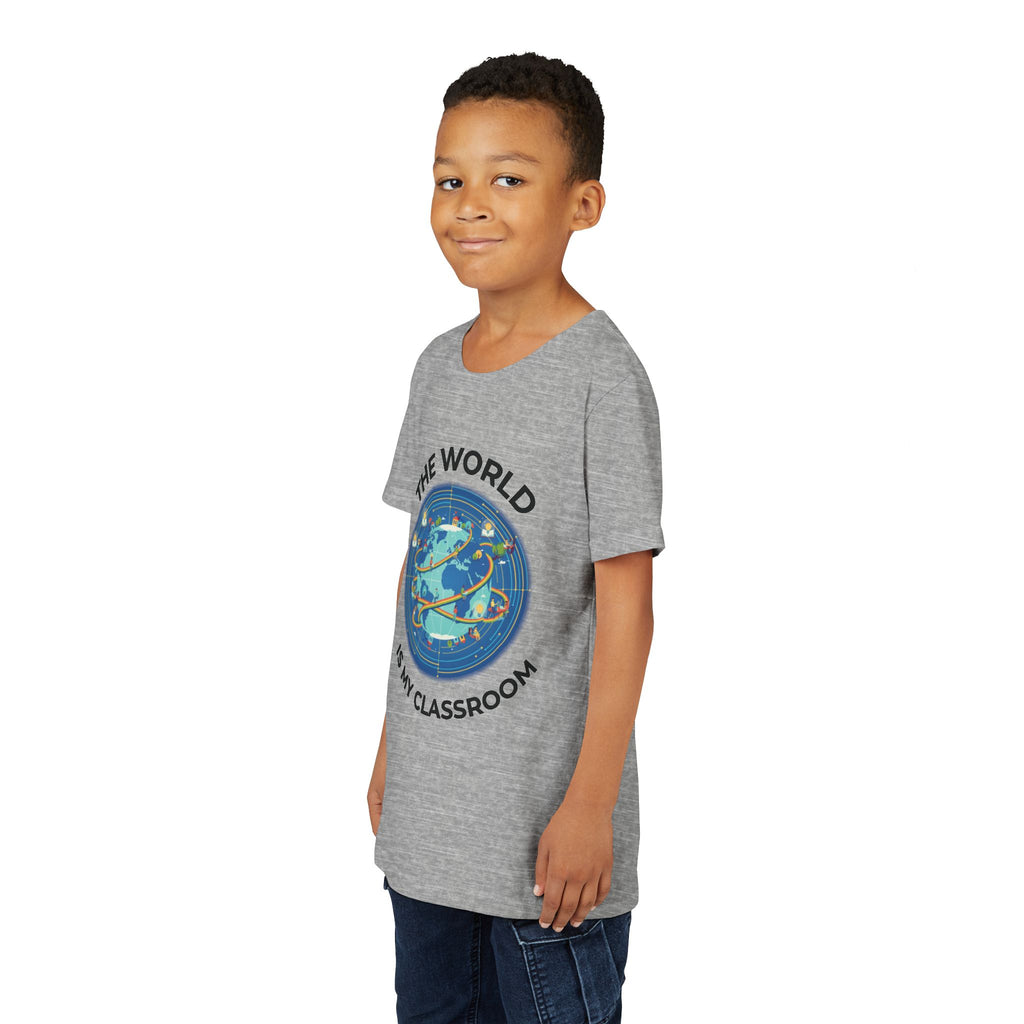 Youth T‑Shirt — "The World Is My Classroom" Globe Tee for Young Explorers
