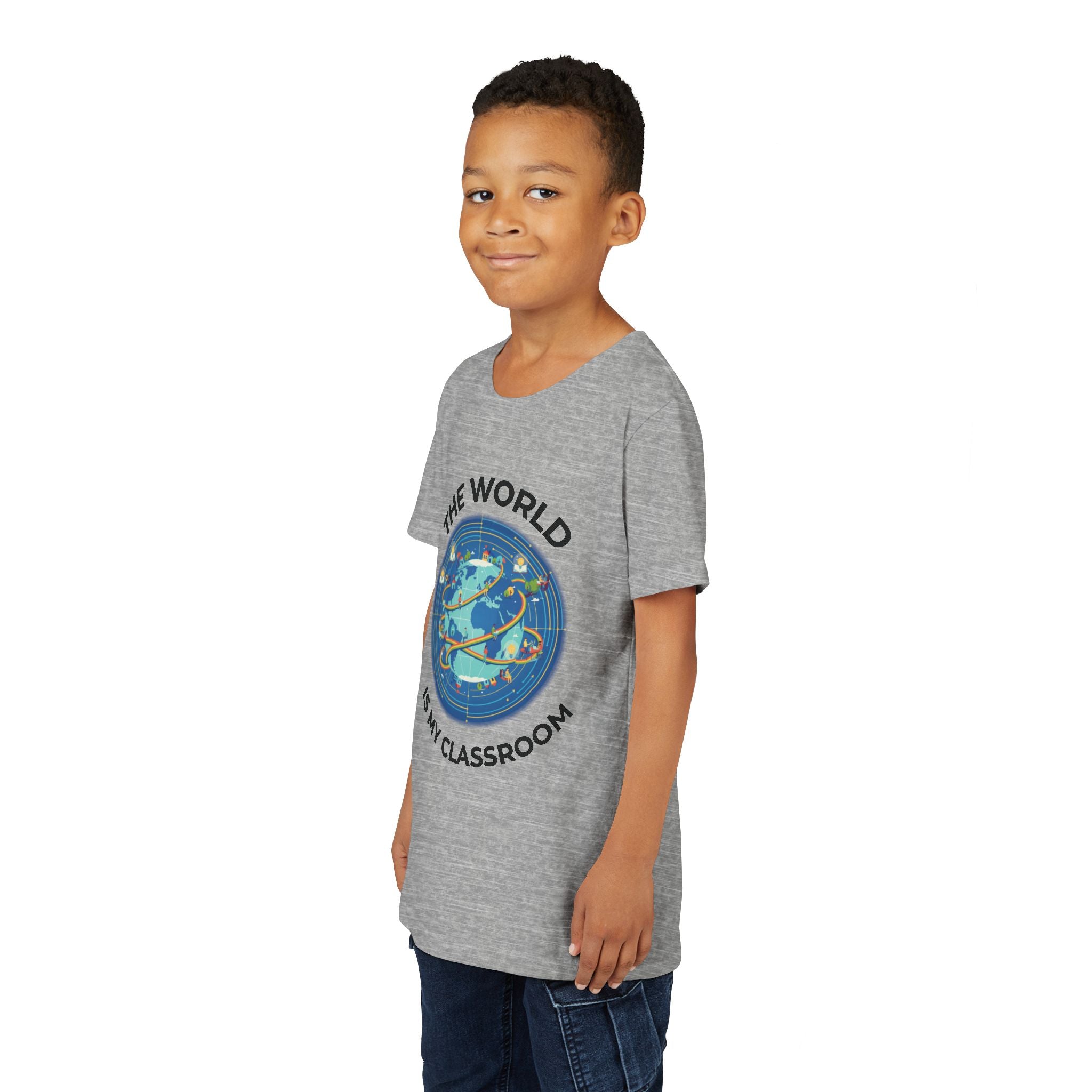 Youth T‑Shirt — "The World Is My Classroom" Globe Tee for Young Explorers