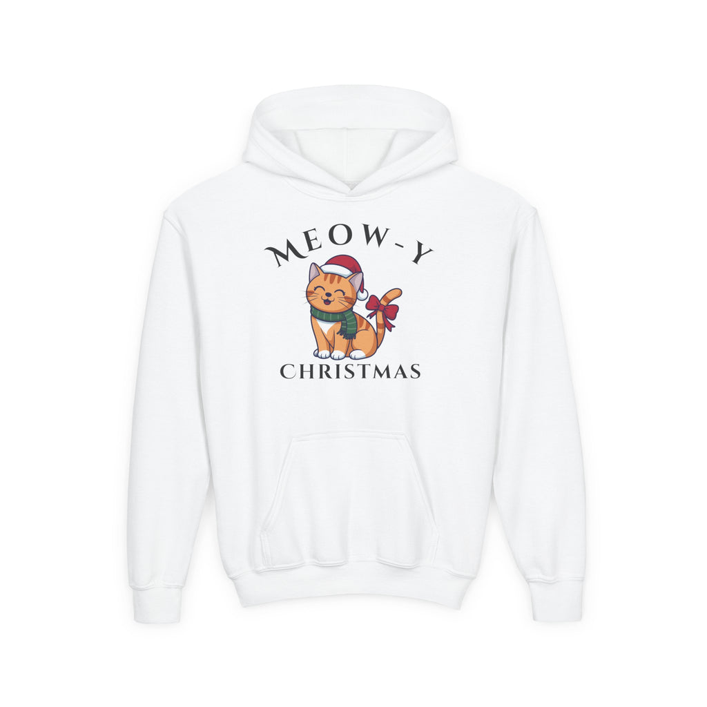 Meowy Christmas Youth Hoodie — Cute Cat Santa Holiday Sweatshirt