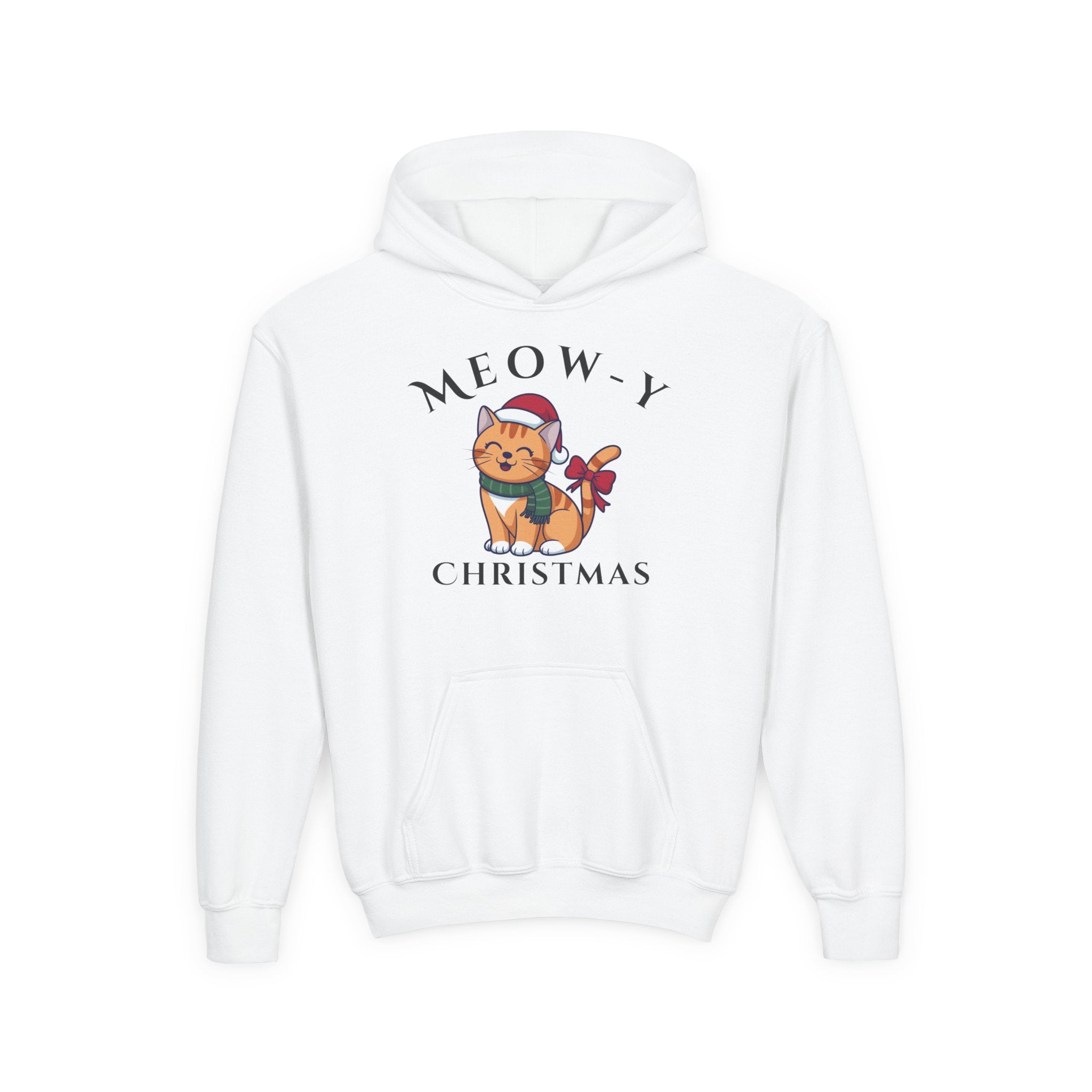 Meowy Christmas Youth Hoodie — Cute Cat Santa Holiday Sweatshirt