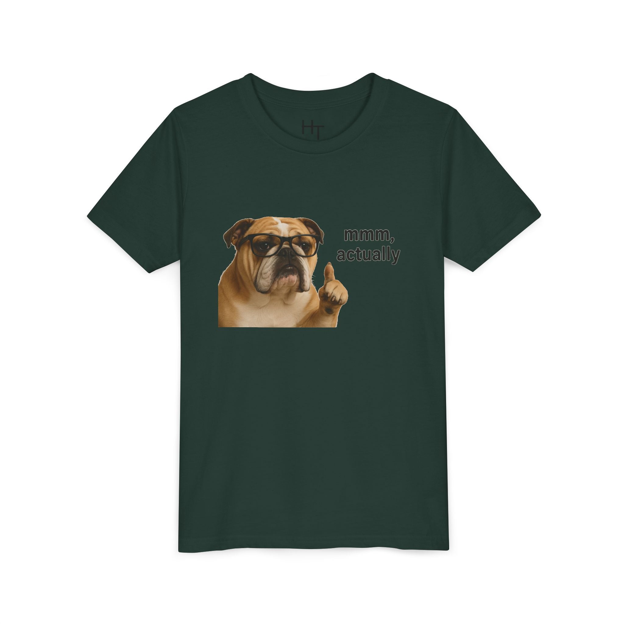 Youth Tee — Funny Bulldog Graphic “mmm, actually” Kids Shirt