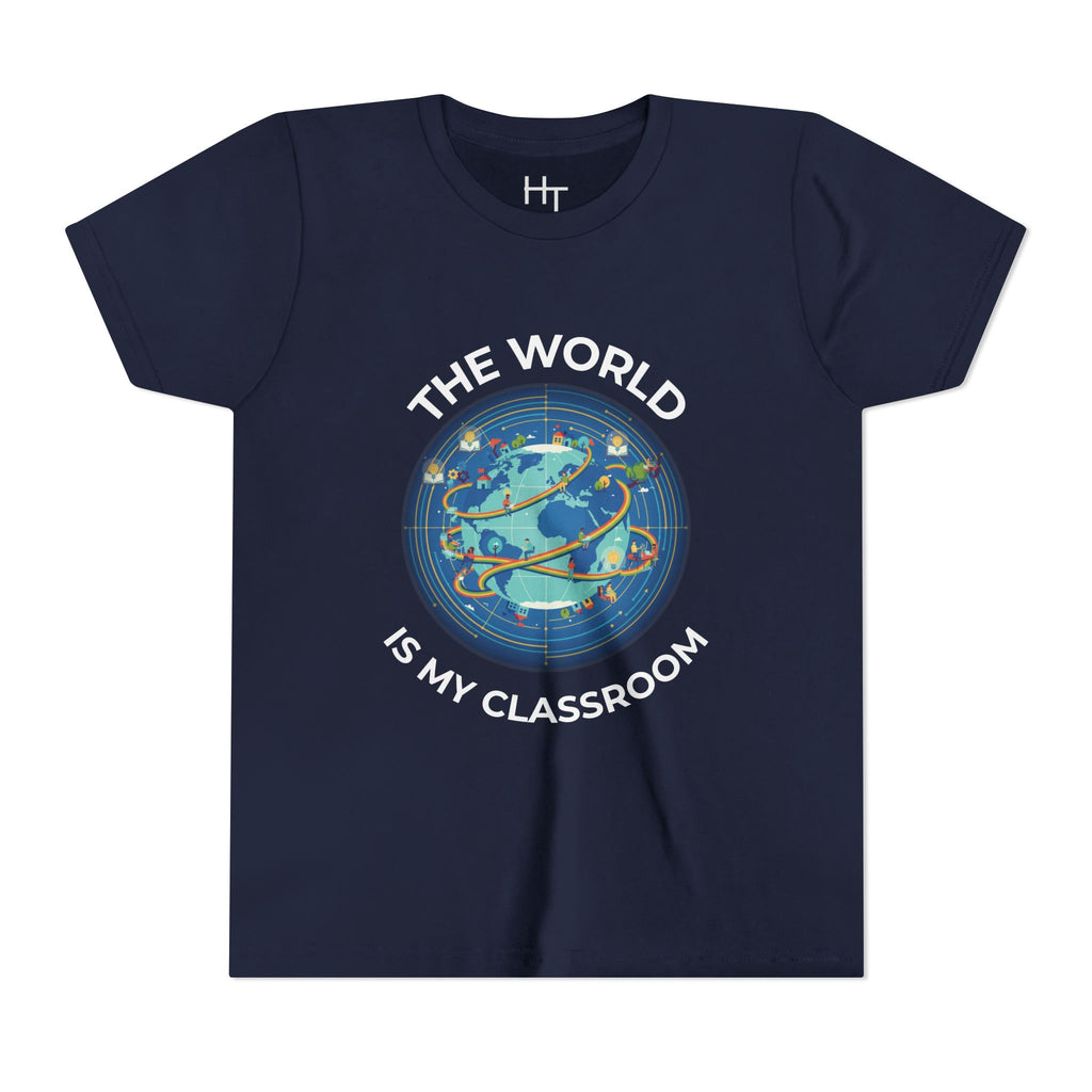 Youth T‑Shirt — "The World Is My Classroom" Globe Tee for Young Explorers