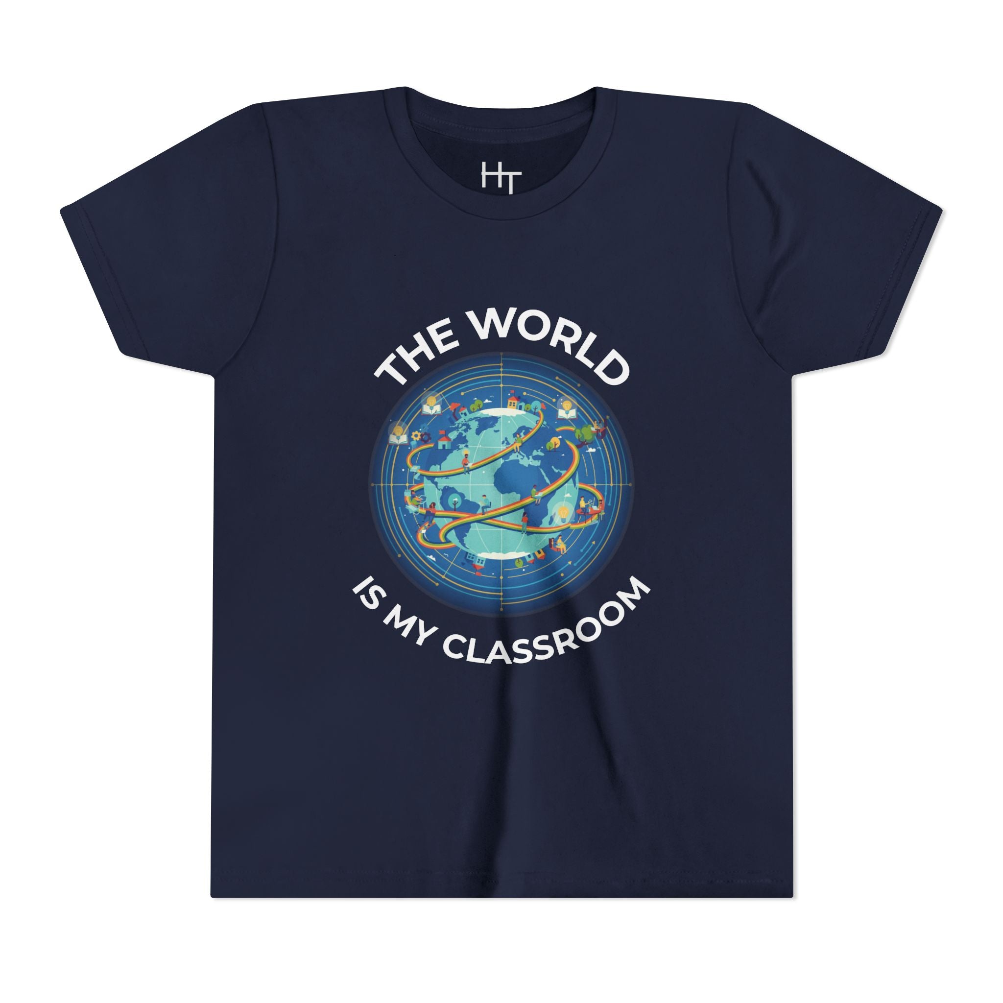 Youth T‑Shirt — "The World Is My Classroom" Globe Tee for Young Explorers