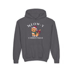 Meowy Christmas Youth Hoodie — Cute Cat Santa Holiday Sweatshirt