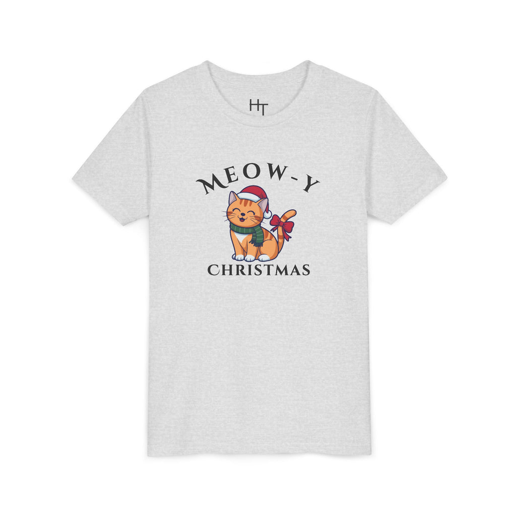 Youth Tee - "Meow-y Christmas" Cute Cat Kids Holiday T-Shirt
