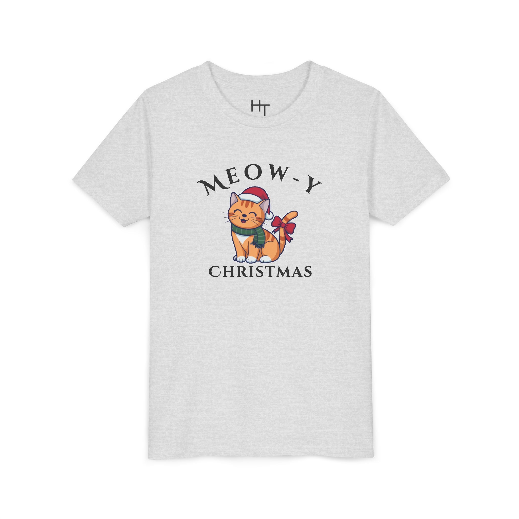 Youth Tee - "Meow-y Christmas" Cute Cat Kids Holiday T-Shirt