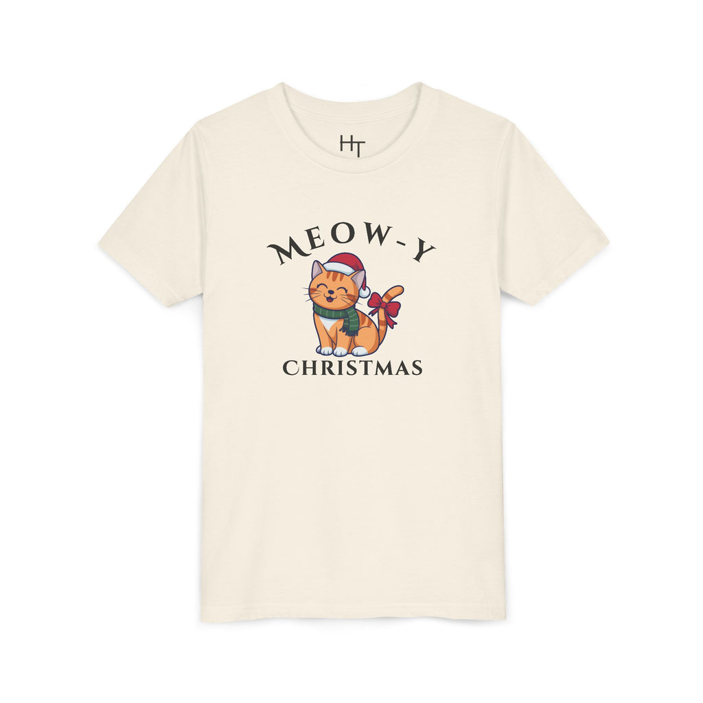 Youth Tee - "Meow-y Christmas" Cute Cat Kids Holiday T-Shirt