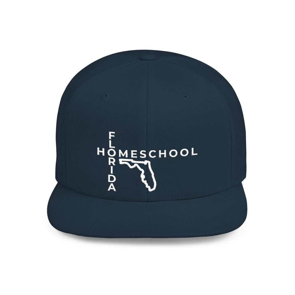 Florida Homeschool Flat Bill Snapback Hat (WHITE embroidery)