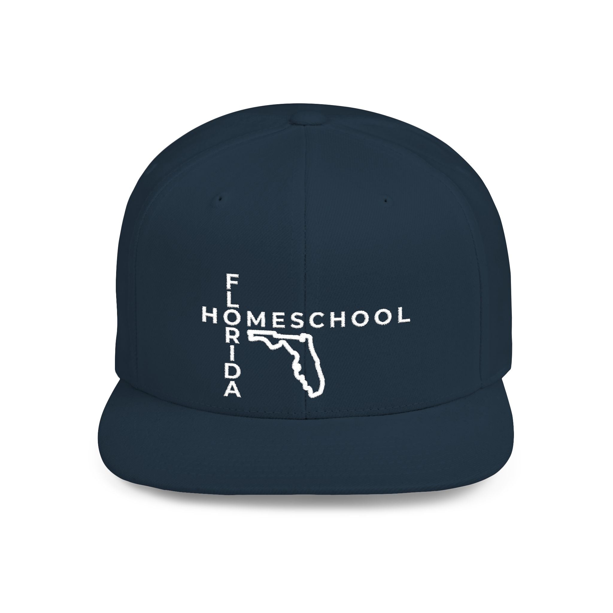 Florida Homeschool Flat Bill Snapback Hat (WHITE embroidery)
