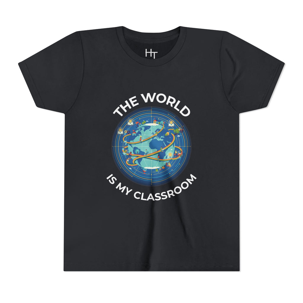 Youth T‑Shirt — "The World Is My Classroom" Globe Tee for Young Explorers