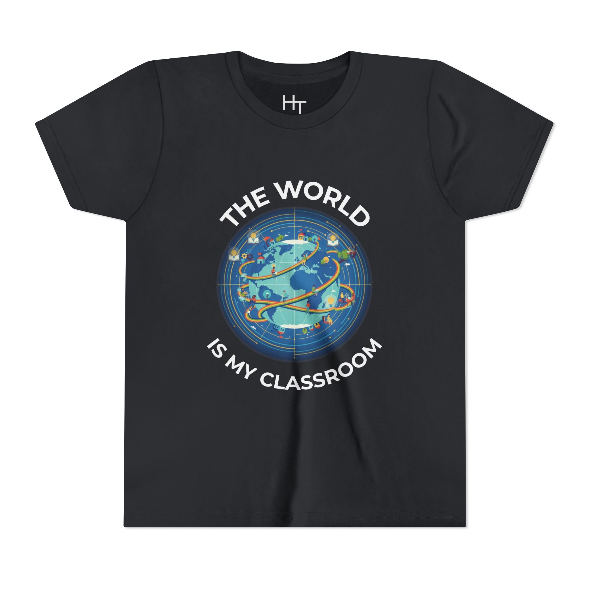 Youth T‑Shirt — "The World Is My Classroom" Globe Tee for Young Explorers