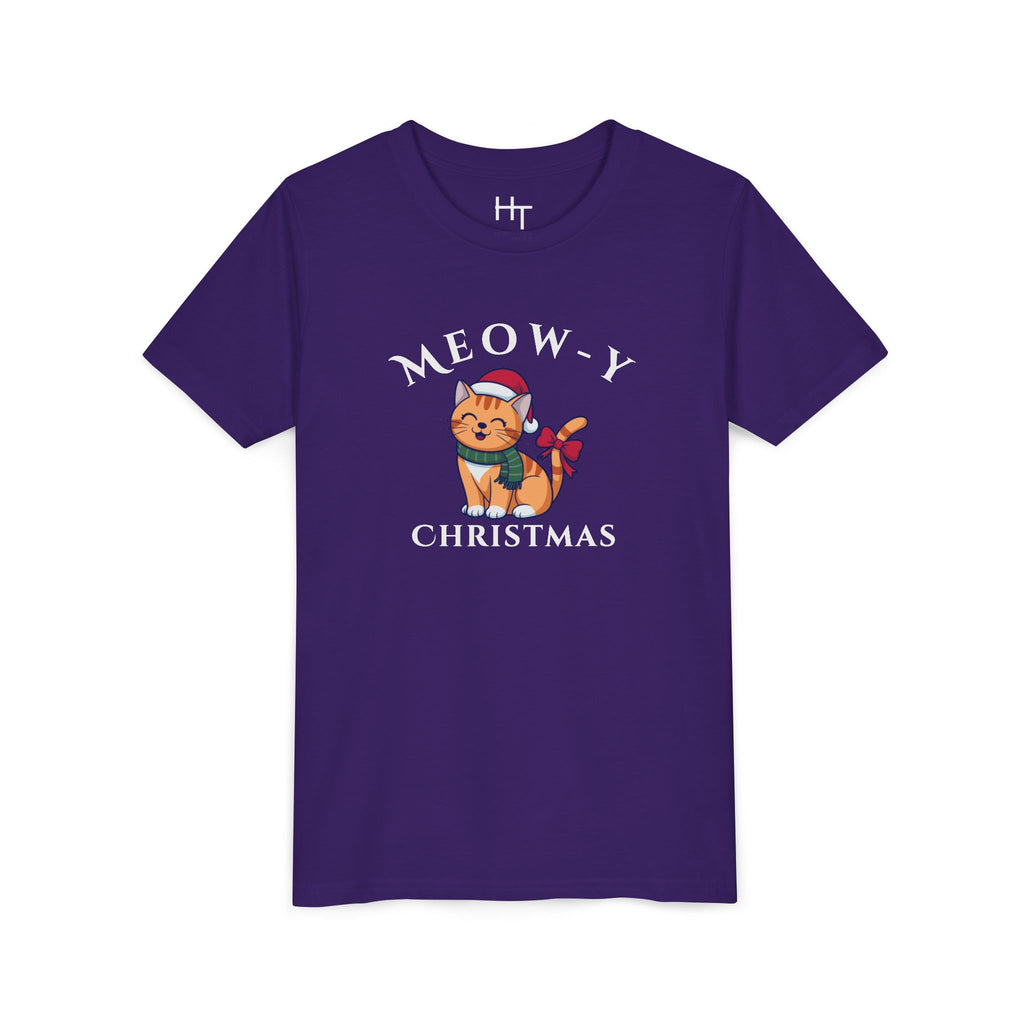Youth Tee - "Meow-y Christmas" Cute Cat Kids Holiday T-Shirt