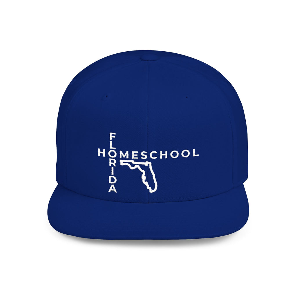 Florida Homeschool Flat Bill Snapback Hat (WHITE embroidery)