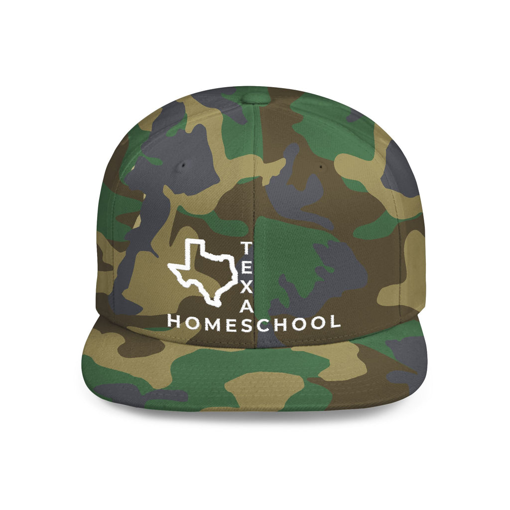 Texas Homeschool Flat Bill Snapback Hat (WHITE embroidery)